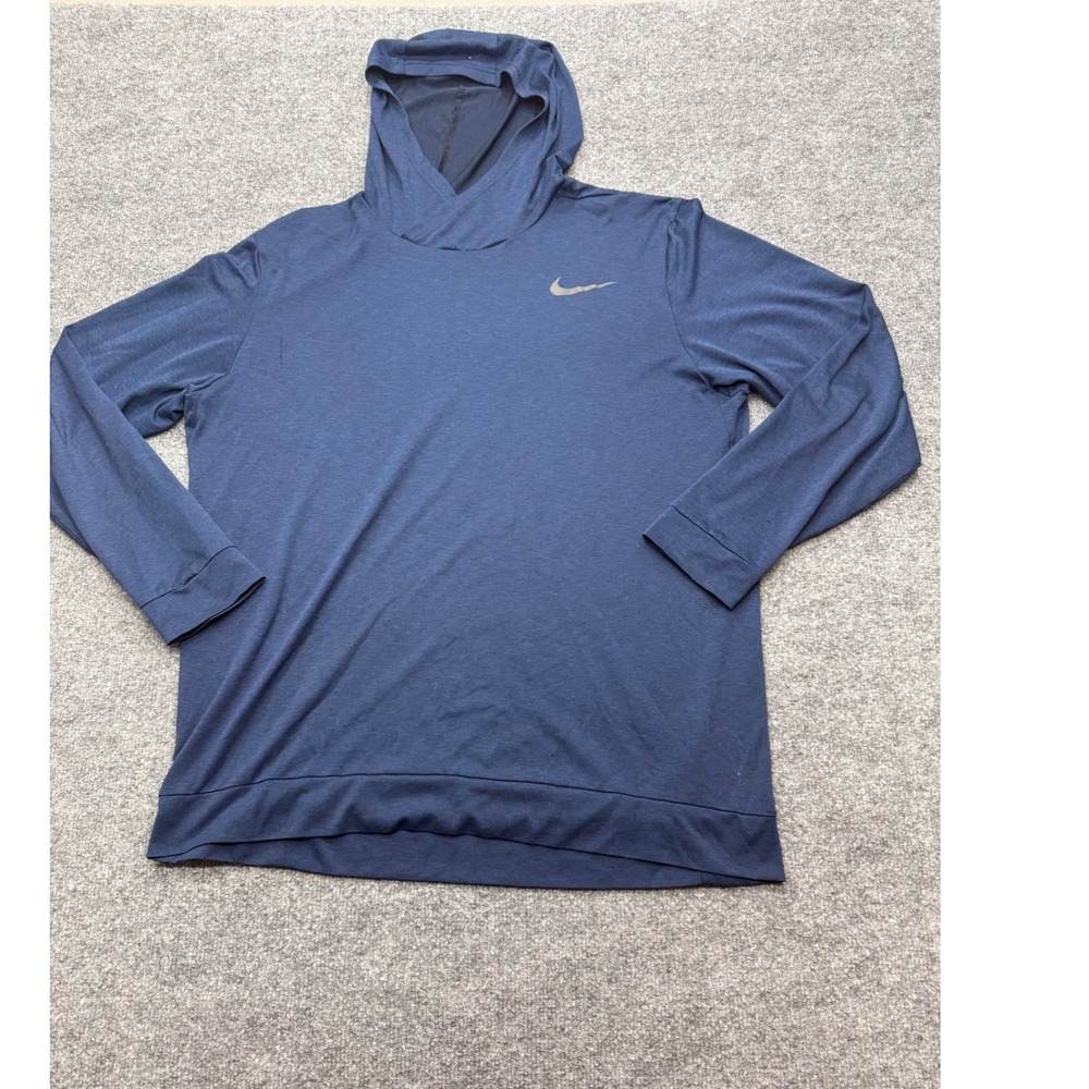 Nike Dri-FIT Mens XL Navy Blue Heathered Training Hoodie Long Sleeve Swoosh